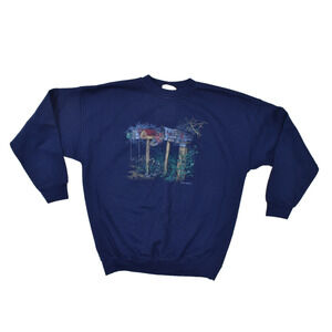 Northern Reflections Men's Vintage Crewneck Sweatshirt Blue Cabin Graphic XL